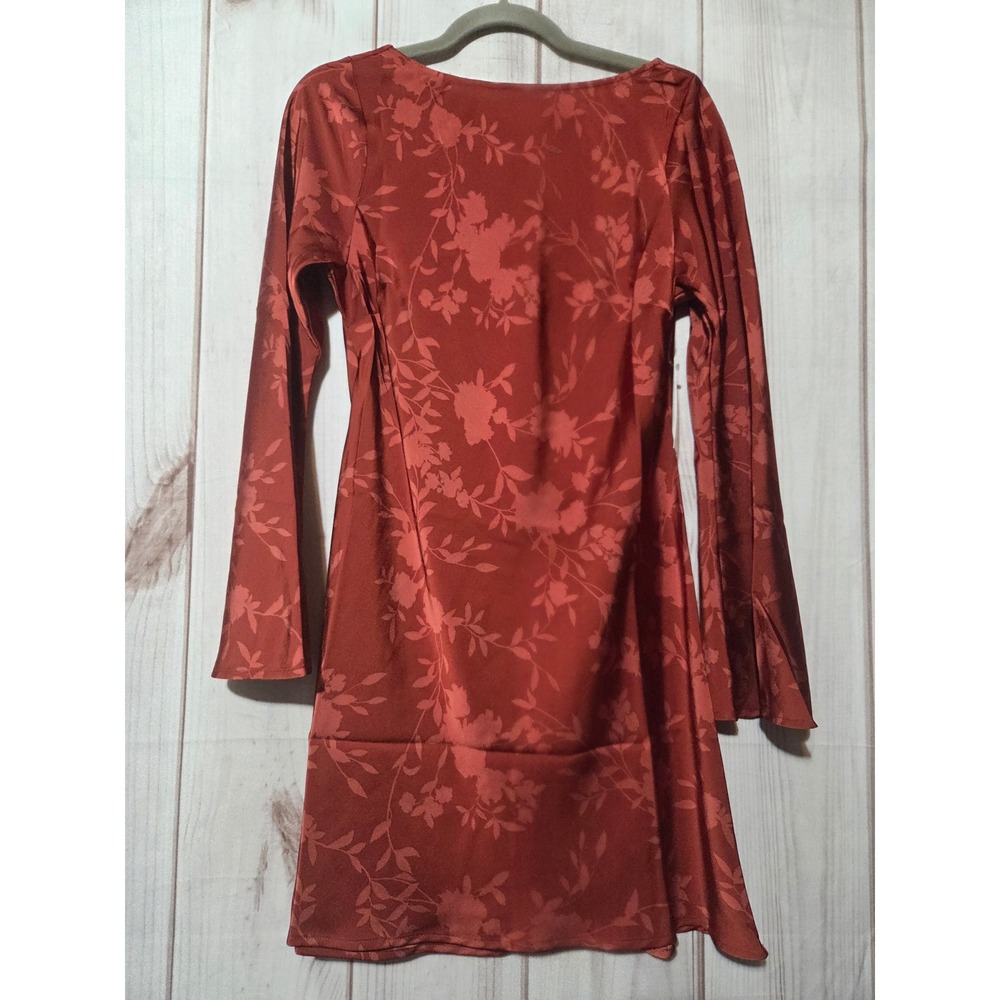 A New Day Rust Floral Jacquard Bell Sleeve Cutout Back‎ Mini Dress Small NEW